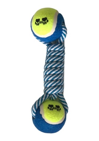 İki Tenis Toplu Köpek Diş İpi Oyuncağı 24 cm