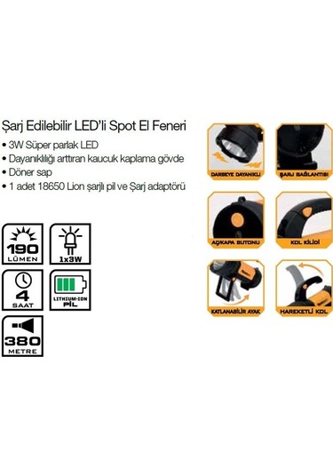 Lightorch Lt03101 Şarj Edilebilir Led Fener 190 Lümen