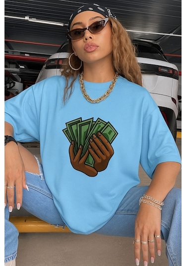 Unisex Siyah Oversize Baskılı Tshirt Bebe Mavisi