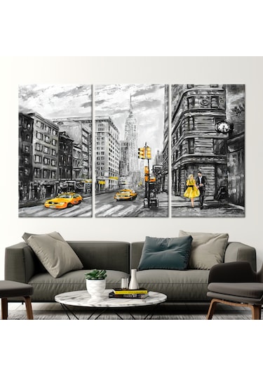 90x180cm 3 Parçalı Kanvas Tablo, Şehir Kavrama Baskılı