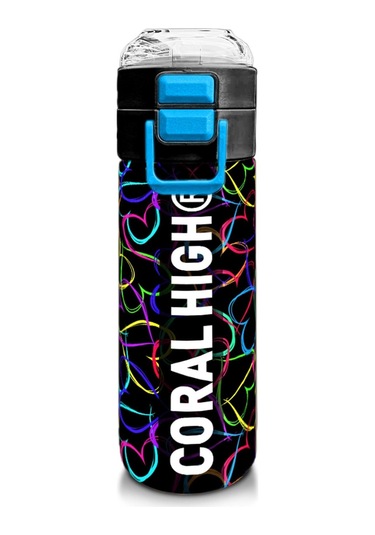 Coral High 500 Ml Pipetli Ve Direkt İçim Çelik Termos/matara - Kız Çocuk - Çok Renkli Kalp Desenli Çok Renkli