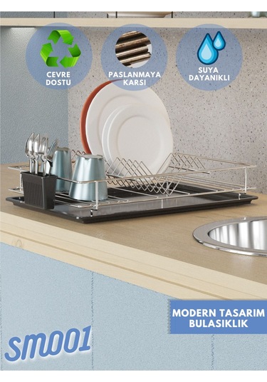 Suntel Tezgah Üstü Bulaşıklık Ve Bardaklık Gri