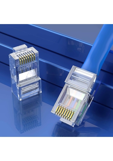 Koodmax - 3u Gold Plated Cat5e Rj45 Konnektörü 8p8c Ethernet Kablo Ucu Konnektör Jack Uç - 100 Adet