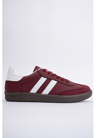 Muggo Gordon Unisex Ortopedik Günlük Garantili Bağcıklı Yürüyüş Koşu Sneaker Spor Ayakkabı Bordo