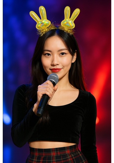 Kpop Korean Style Yılbaşı Yeni Yıl Altın Parlak Tavşan Kulaklı Taç Kadın Şarkıcı Sahne Parti Aksesuarı