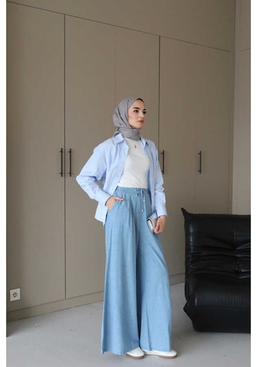 Neways 1167-denim Bol Paça Pantolon Mavi Mavi