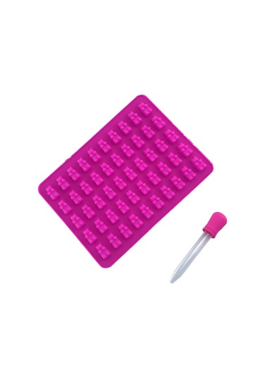 Geeksen Meyveli Şeker, Buz Küpü Yapımı İçin 50'li Ayı Şekilli Silikon Kalıp Seti - Pembe 1 Kalıp + 1 Damlacık Çok Renkli