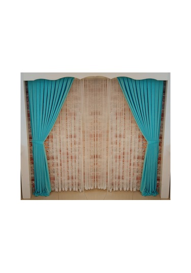 Turkuaz Renk Fon Kadife Perde Çift Kanat 1/3 Sık Pileli Dikim V-22 Turkuaz - Mavi