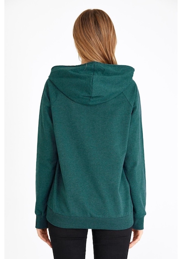 Comeor Kadın Yeşil Basic Kapüşonlu Regular Fit Rahat Sweatshirt 001