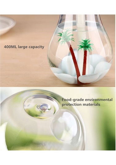 400 Ml Renkli Işık Taşınabilir Ampul Şekli Aromaterapi Hava Temizleme Nemlendirici Ev / Ofis / Araba İçin Gümüş