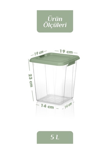 4'lü Organizer Box 5 L Un Bakliyat Erzak Kabı - Kilit Kapaklı Düzenleyici Deterjanlık Saklama Kutusu Yeşil