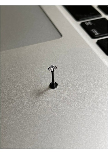 Cerrahi Çelik Tragus Helix Kıkırdak Conch Minimal Tek Taş Piercing Siyah
