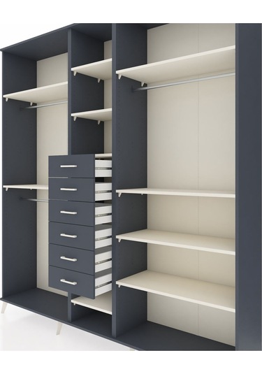 Hyperion Dolap 10 Raflı 6 Çekmeceli 3 Askılı 220x44x243 Antrasit-aytaşı/antrasit Aytası/antrasıt