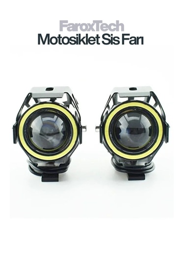 Motosiklet Sis Farı Lensli Projeksiyon Led, Halo Halkalı, Suya Dayanıklı, Evrensel Kelepçe