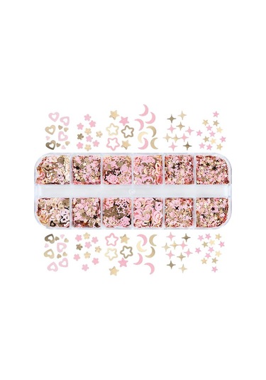 Pembe Ve Gold Tırnak Süsleme Folyo Pulları Karışık Dizayn Ay Yıldız Kalp Nail Art