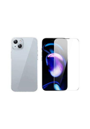 Baseus iPhone Uyumlu 15 Plus Schott Serisi Şeffaf Silikon Kılıf + Tempered Ekran Koruyucu Set- 5775