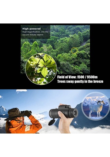 Suofeng 40x60 Hd Bak4 Prisma Tek Gözlük, Fmc Yeşil Filmi, Yerleşik Pusula, 9500m Mesafe, Taşınabilir Dış Mekan Gözlüğü