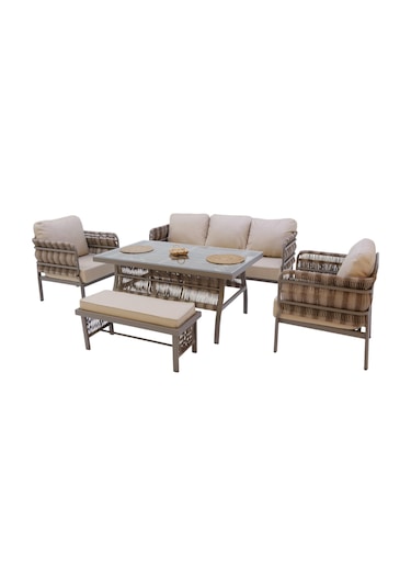 Liora Üçlü Rattan Bahçe Oturma Grubu 3+1+1+sehpalı Bahçe Takımı