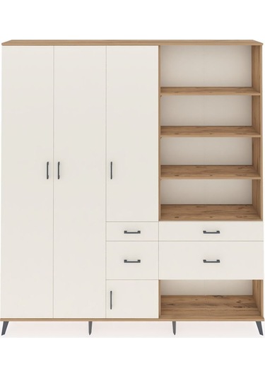 Arges Dolap 14 Raflı 4 Çekmeceli 4 Kapaklı 220x30x243 Çam-aytaşı/aytaşı Aytası/aytası