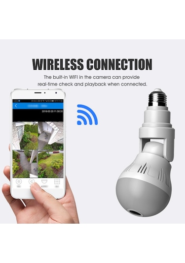 Xiaovv Ampul Şeklinde Panoramik Kamera Gözetim Güvenlik Kamerası Aydınlatma Ampulü Akıllı Ev Cihazı Kablosuz Bağlantı Uzaktan İzleme 110v-220v 2mp