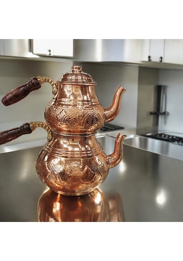Bakır Çaydanlık & Bakır Demlik Çiçek Desenli Bakır Çaydanlık Büyü