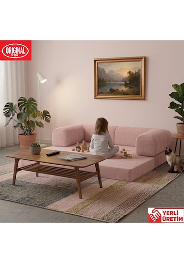 Pleasant K180x90 Sünger Kanepe Modüler Kadife Kumaşlı Koltuk Pembe