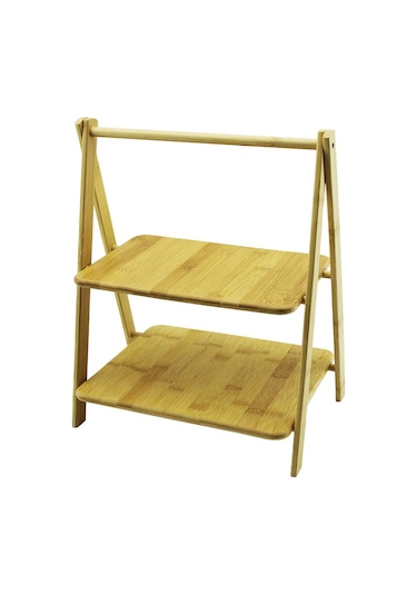 Portatif Ayaklı - 2 Katlı Ahşap Bambu Organizer Raf 18x28 - 22x28cm Y: 6-20-39cm 5131 Düz