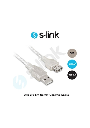 S-Link SL-AF2005 USB 2.0 Şeffaf 5M Uzatma Kablo
