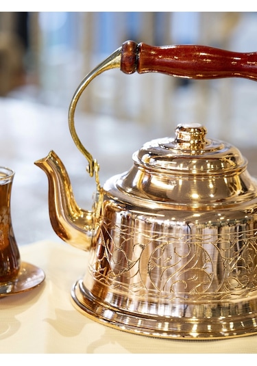 İşlemeli Maraş Demlik Parlak Bakır Uçlu Bakır