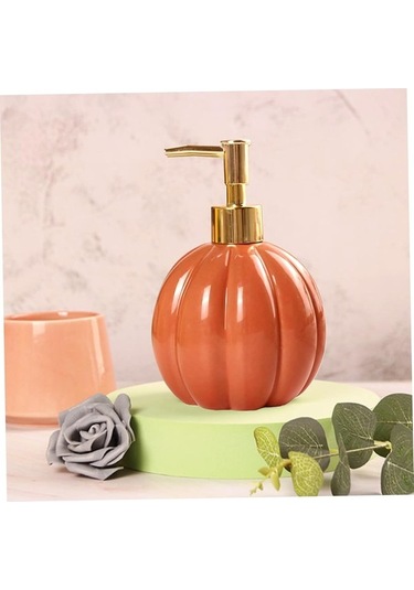 Besthome1 Halloween Turuncu Seramik Kabak Sabun Dağıtıcı, Altın Pompa, Yeniden Doldurulabilir, Mutfak Ve Banyo İçin Diğer