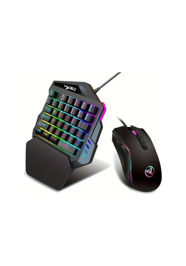 Techbloom Hxsj Gaming Tek Elle Klavye Ve Fare Seti 35 Tuş Çift Renkli Keycaps Renkli Arka Işık Usb Plug And Play Black Diğer