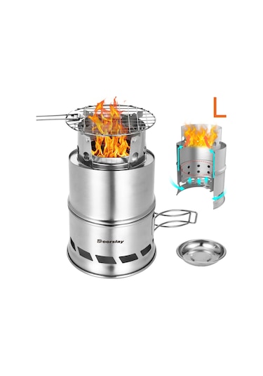 Mufunye Kamp Ve Yürüyüş Pişirme Ocağı Çıtır Fırınlanmış Odun Ve Alkol Pişirme - Taşınabilir Ve Katlanabilir, Rüzgar Engelli, Paslanmaz Çelik Çok Renkli