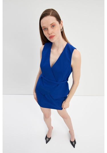 Stella Pulvis Mavi Krep Mini Etek Mavi