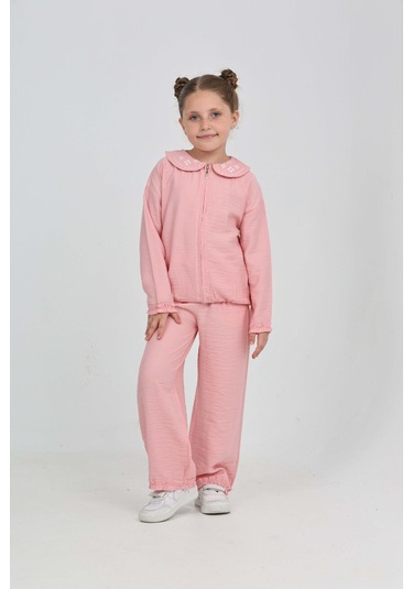 Toontoy Kız Çocuk Yaka Nakışlı Eşofman Takım Açık Pembe