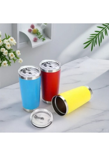 20oz Kapaklı Bardak Paslanmaz Çelik Vakum Yalıtımlı Çift Duvar Seyahat Tipi Yellow Sarı