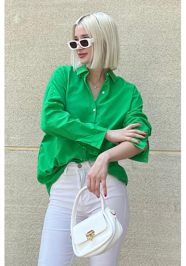 Madmext Mad Girls Yeşil Oversize Gömlek Mg1369-yeşil Yeşil