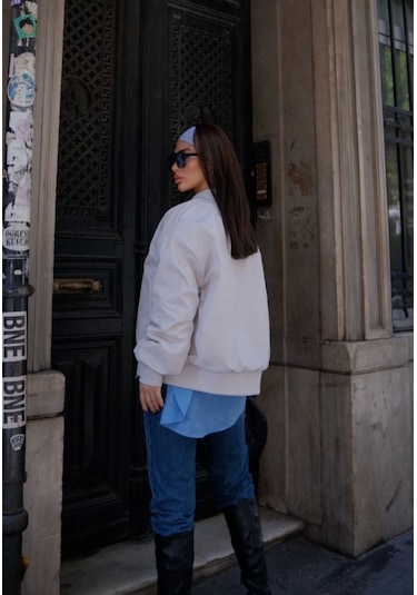 Tua Moda Cepli Bomber Ceket Mont - Beyaz Beyaz