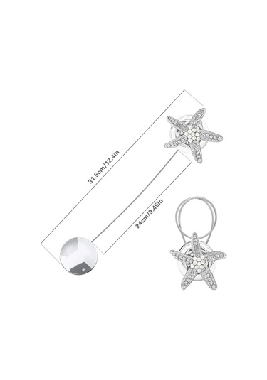 Perde Bağları Kristal Perde Askısı Gümüş Manyetik Perde Tokası Askı Askısı Deniz Yıldızı Dekoratif Perde Askı Kancaları Perdeler İçin, 1 Çift Diğer