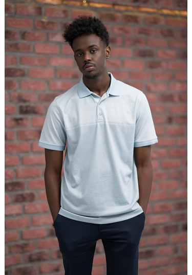 Advante Regular Fit Likralı Pano Desenli Polo Yaka T-shirt Buz Mavisi