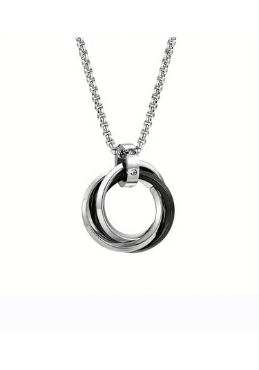 Erkek Üç Halka Kilitli Çelik Kolye 9132 Gümüş