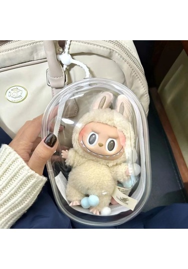 Moveevo Labubu Vinil Bebek Çantası - 15cm & 10cm Toz Geçirmez Taşıma Çantası Şeffaf