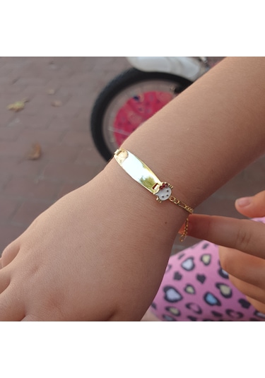 22 Ayar Altın Kaplama Hello Kitty Figürlü İsimli Gümüş Bileklik