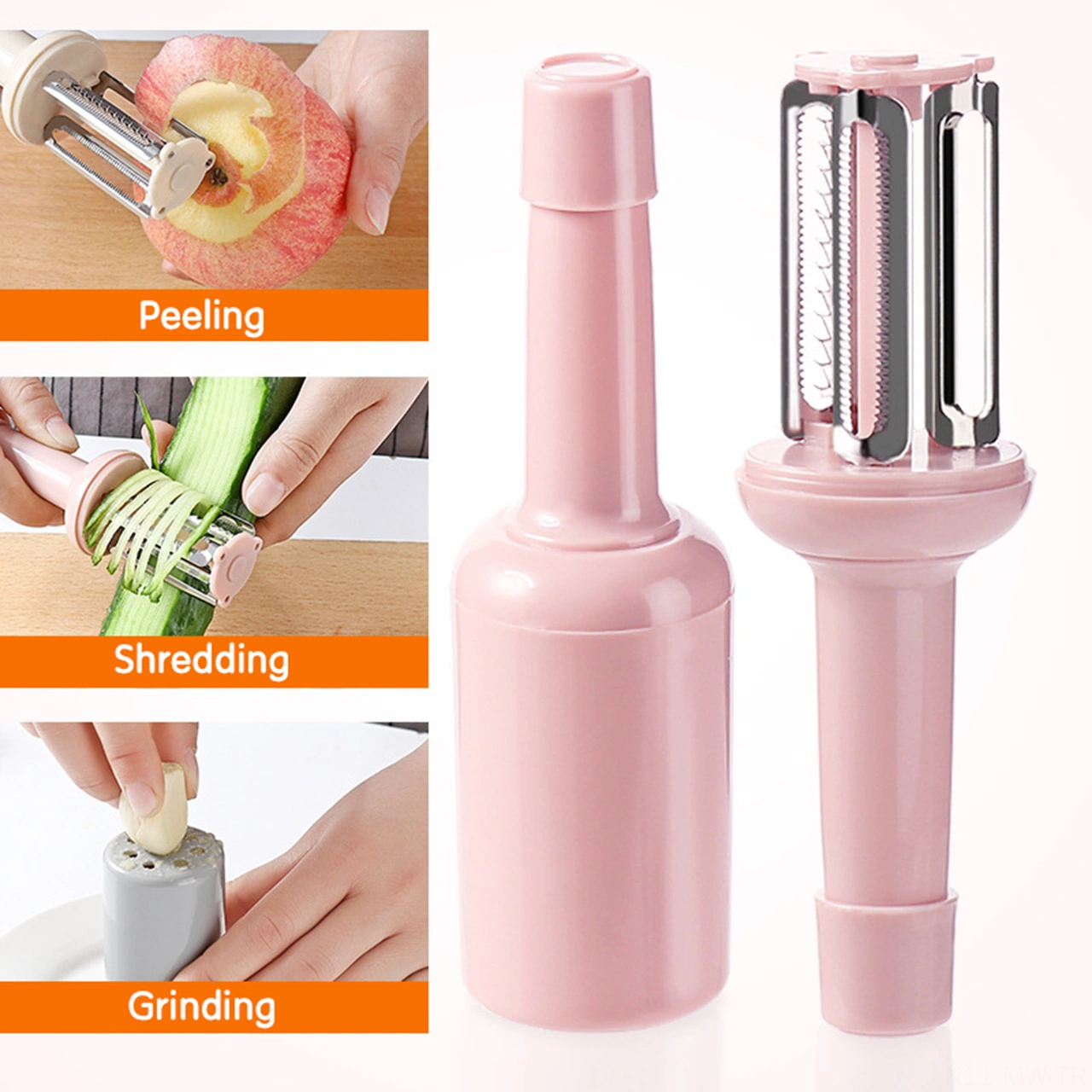 Moveevo Pembe 3'lü Evsel Meyve Sebze Soyucu: Soyma, Dilimleme, İncelleme + Zencefil Değiştirici, 4x14cm, Paslanmaz Çelik Bıçaklı, Abs Kollu, Kapaklı Mutfak Aleti Diğer