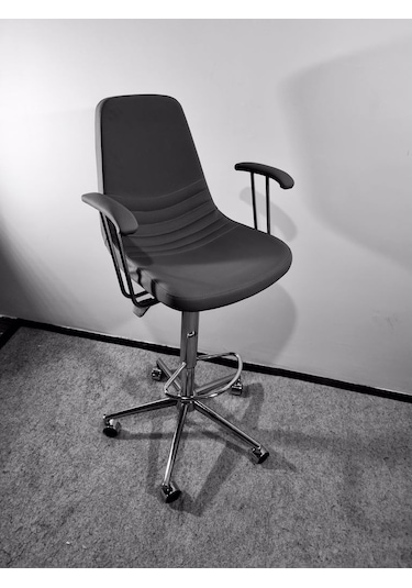 Tekerlekli Gri Deri Rahat Kollu Bar Sandalye Modelleri Gri