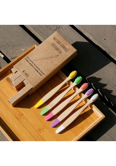 Yeni Organik Çocuk Bambu Diş Fırçası On Renk Yumuşak Elyaf Kıllar Biyobozunur Sap Çevre Dostu Çocuk Diş Fırçaları 5