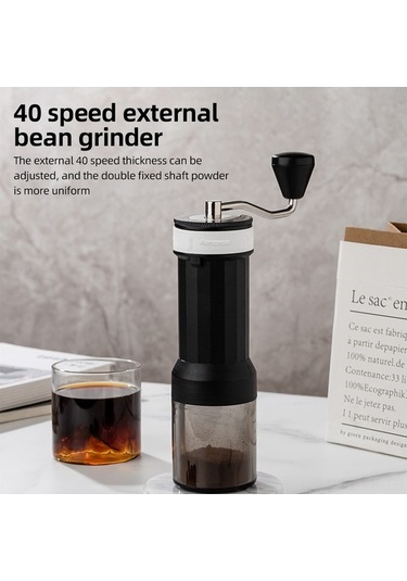 Createtech Ev İçin Manuel Kahve Öğütücü 40 Seviye Ayarlı Espresso Öğütücü Şeffaf Hazneli Taşınabilir Beyaz Beyaz