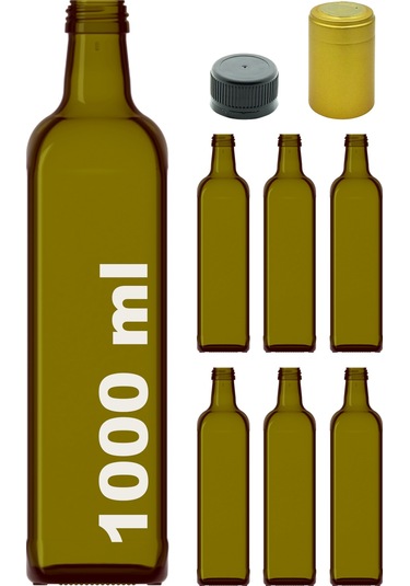 Afracam Maraska Yeşil 1000 ML Kilitli Kapaklı ve Kapüşonlu Boş Cam Şişe 6 Adet