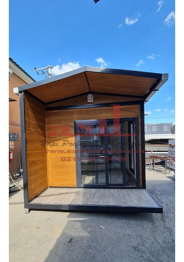21M² Ahşap Desenli Betopanlı Çatı+Verandalı Modern Ev Konteyner