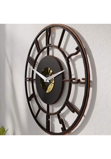 Dekoratif Minimal Ahşap Aynalı Pleksili Duvar Saati Siyah - Gold