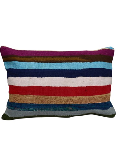 Zehra Abla Halı Yeni El Dokuma Dekoratif Kilim Kırlent Yastık Kılıfı 6676 Çok Renkli